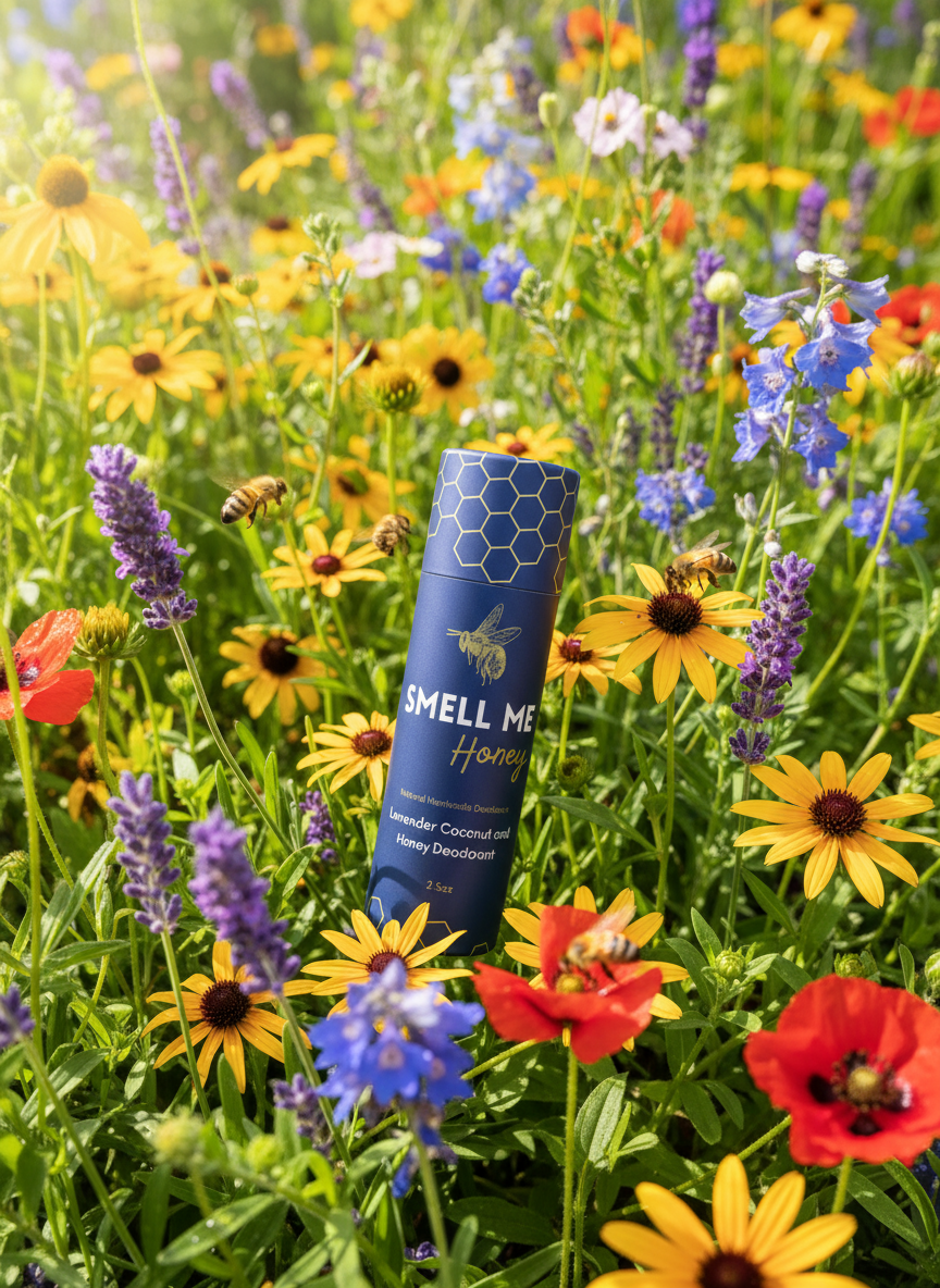 Smell Me Honey with bees and flowers